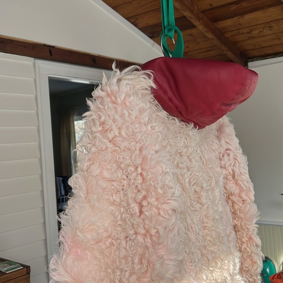 Red Leather Shearling lined coat vintage hooded anorak parka - Picture 6 of 11